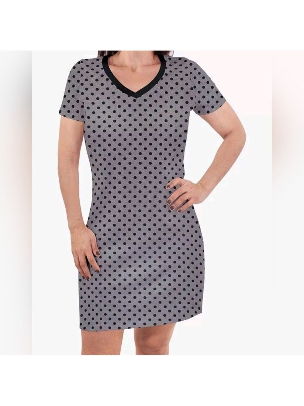 Touched by Nature Organic Cotton Short-Sleeve Dress, Black Dot